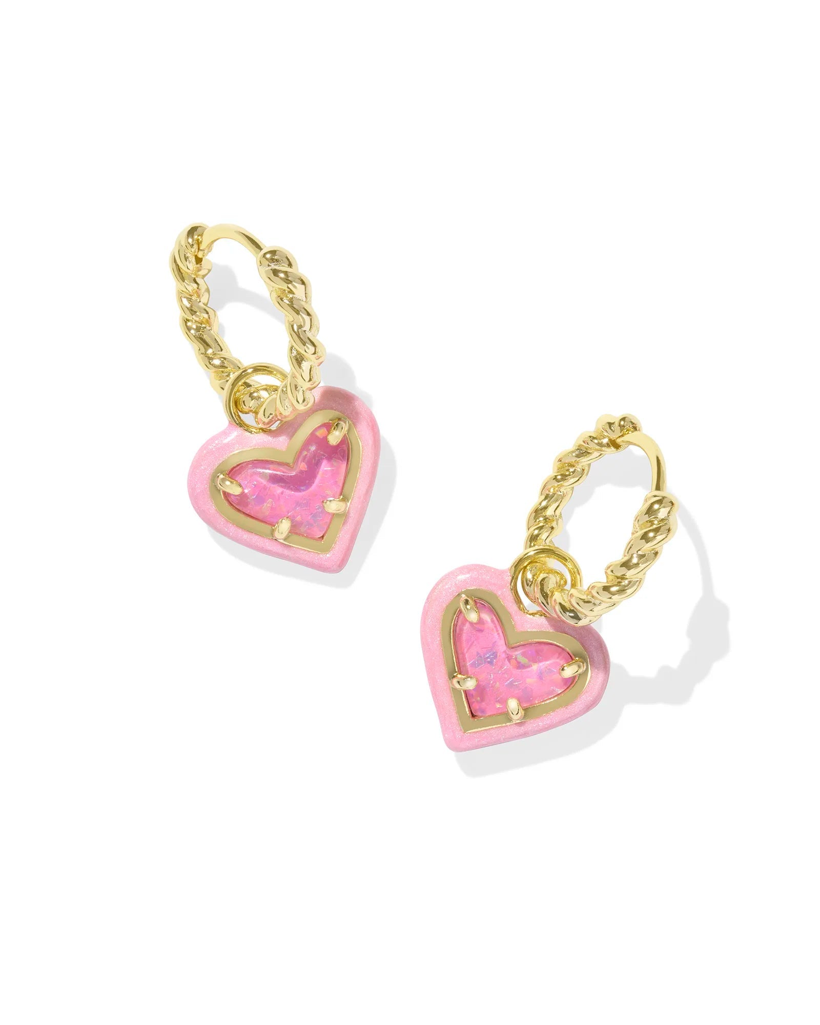 Ari Heart Enamel Framed Huggie - Gold Pink Glitter - She Chester