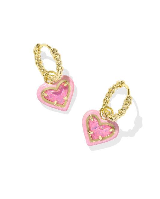 Ari Heart Enamel Framed Huggie - Gold Pink Glitter - She Chester