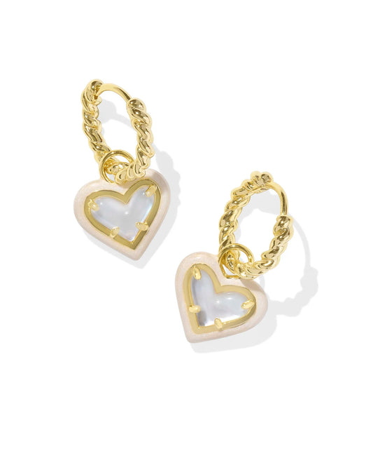 Ari Heart Enamel Framed Huggie - Gold White Glitter - She Chester