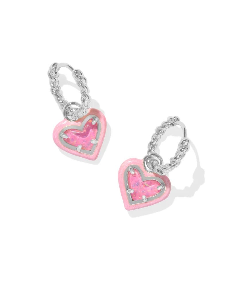 Ari Heart Enamel Framed Huggie - Silver Pink Glitter - She Chester