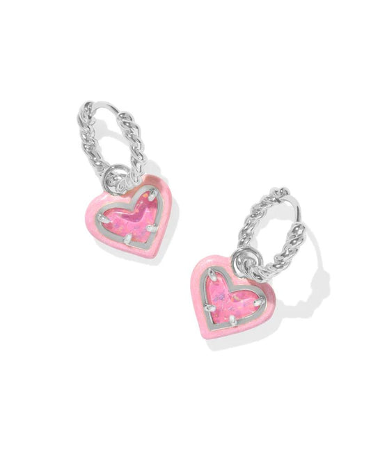 Ari Heart Enamel Framed Huggie - Silver Pink Glitter - She Chester