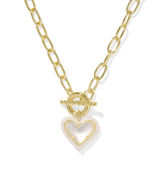 Ari Heart Enamel Gold Chain Ivory MOP - She Chester