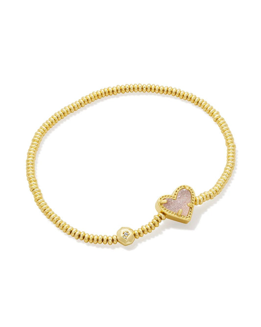 Ari Heart Stretch Bracelet Gold Pink Iridescent Glitter - She Chester