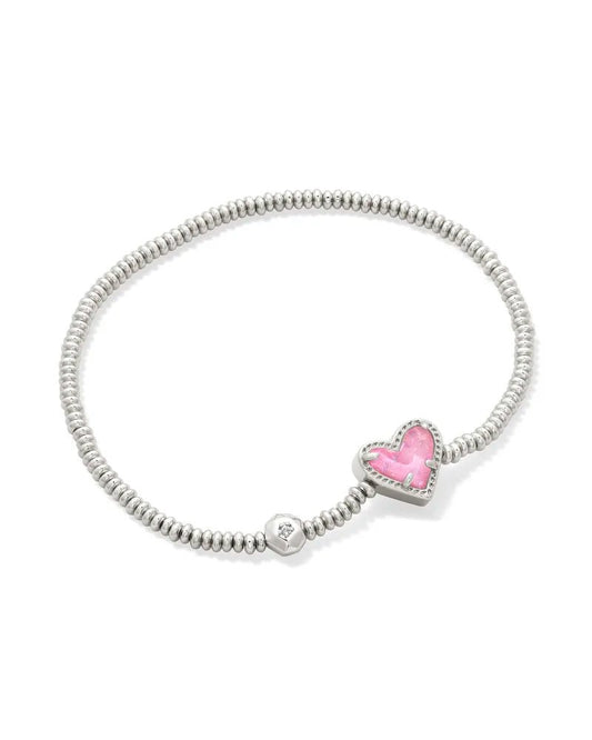 Ari Heart Stretch Bracelet Silver Pink Iridescent Glitter - She Chester