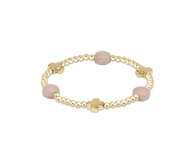SIGNATURE CROSS ADMIRE GOLD PATTERN 3MM BEAD BRACELET - PINK OPAL
