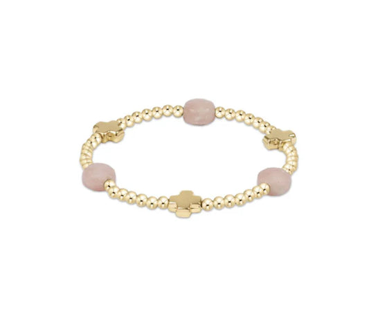 SIGNATURE CROSS ADMIRE GOLD PATTERN 3MM BEAD BRACELET - PINK OPAL