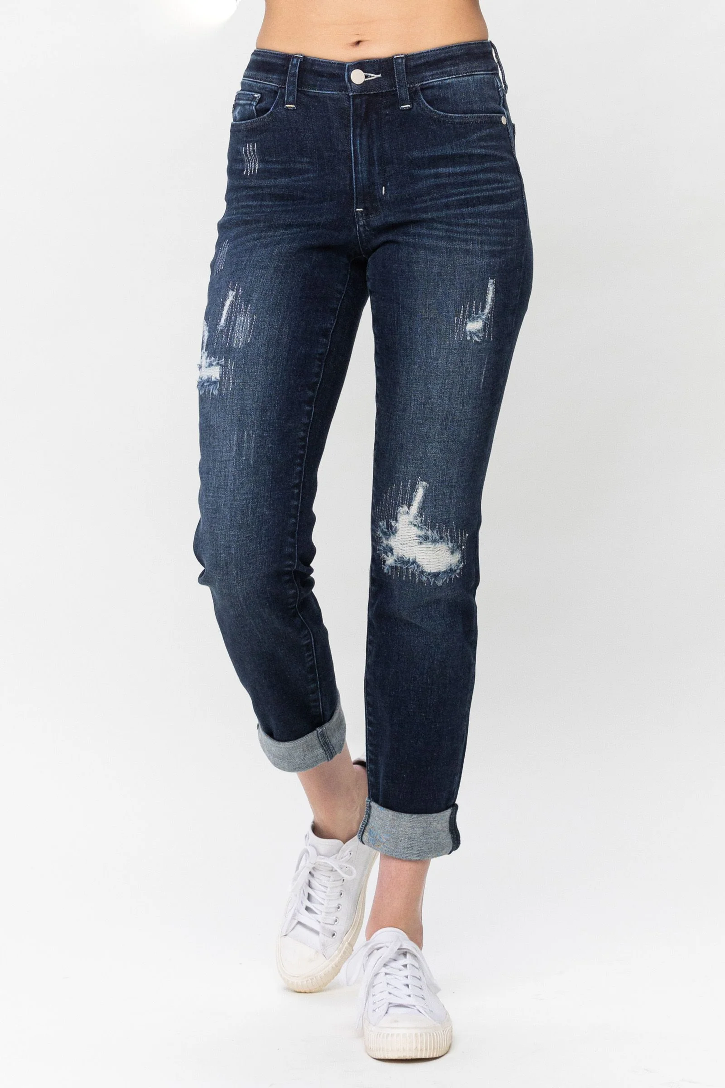 Stitched Destroy Double Cuff Boyfriend MR Jeans -