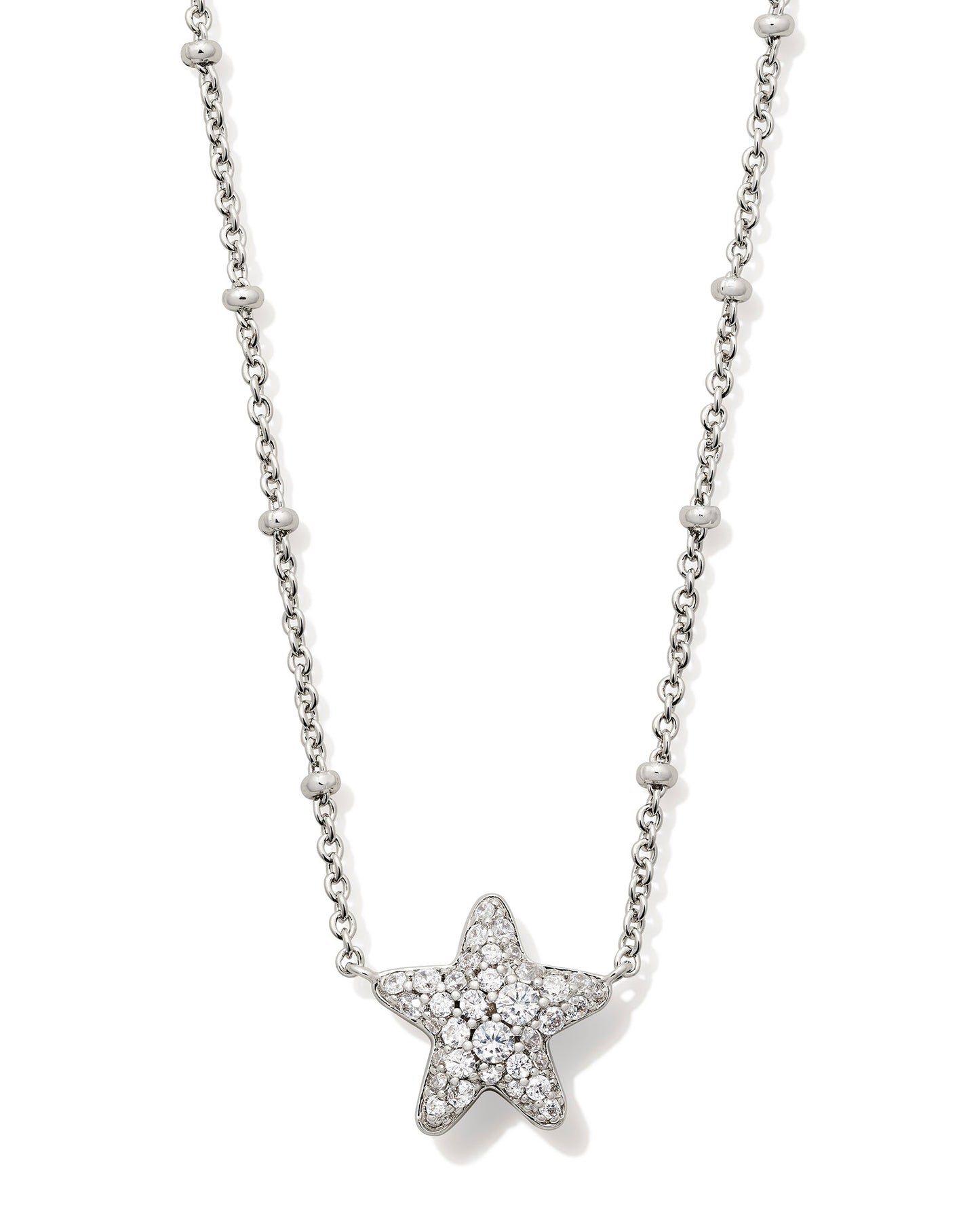 JAE STAR PAVE SHORT PENDANT NECKLACE IN SILVER WHITE CRYSTAL