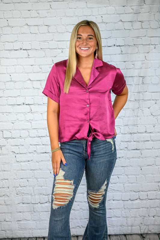 Pink Lady Tie Button Down -