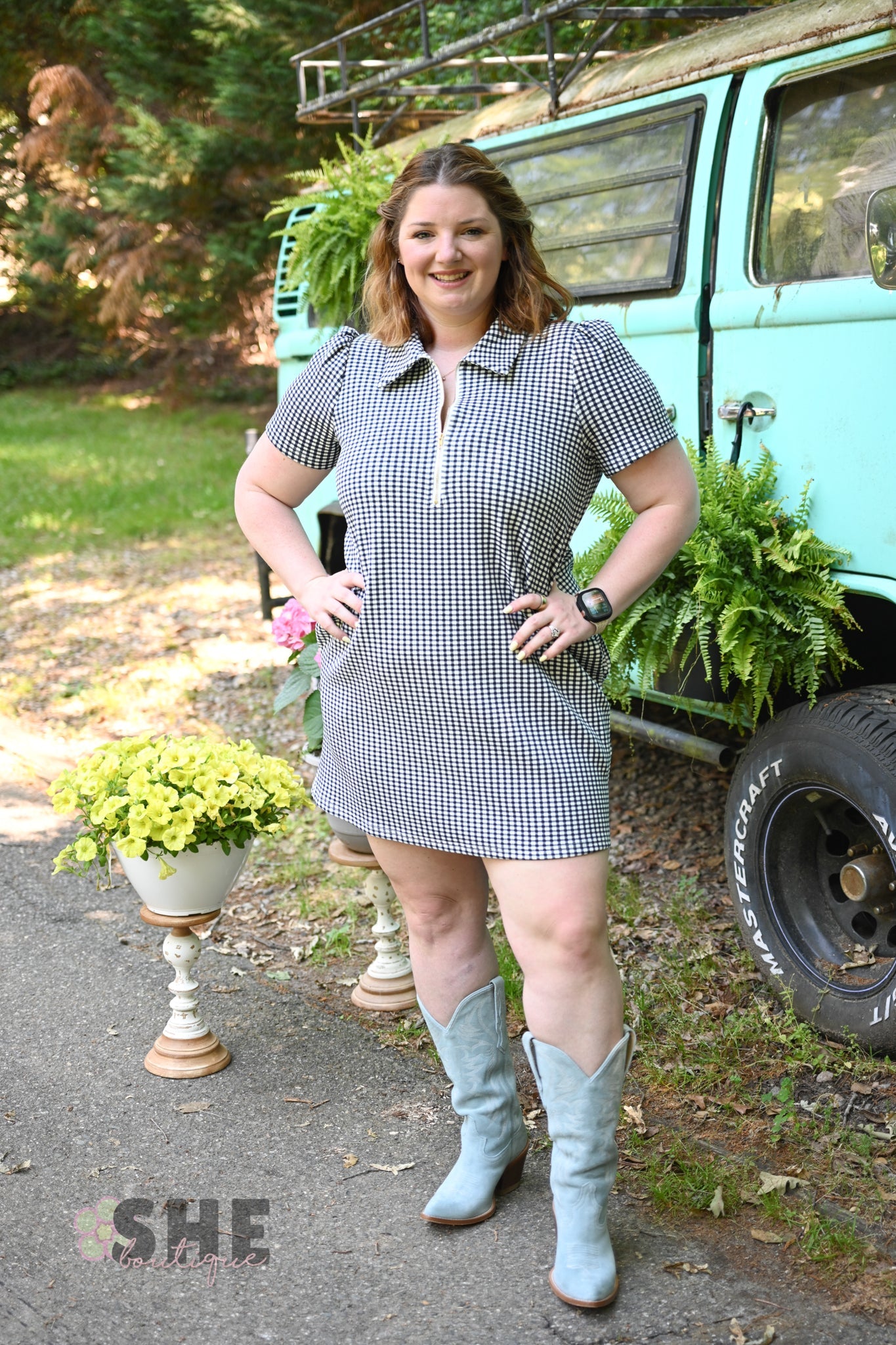 BBQ Navy Gingham Dress - She Chester