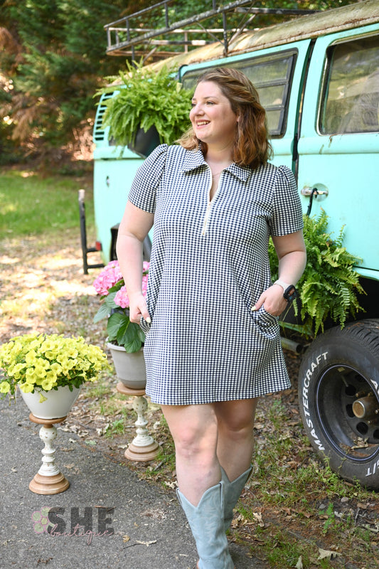 BBQ Navy Gingham Dress - She Chester
