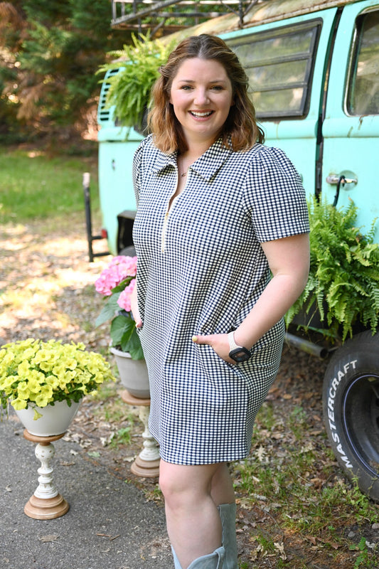 BBQ Navy Gingham Dress - She Chester