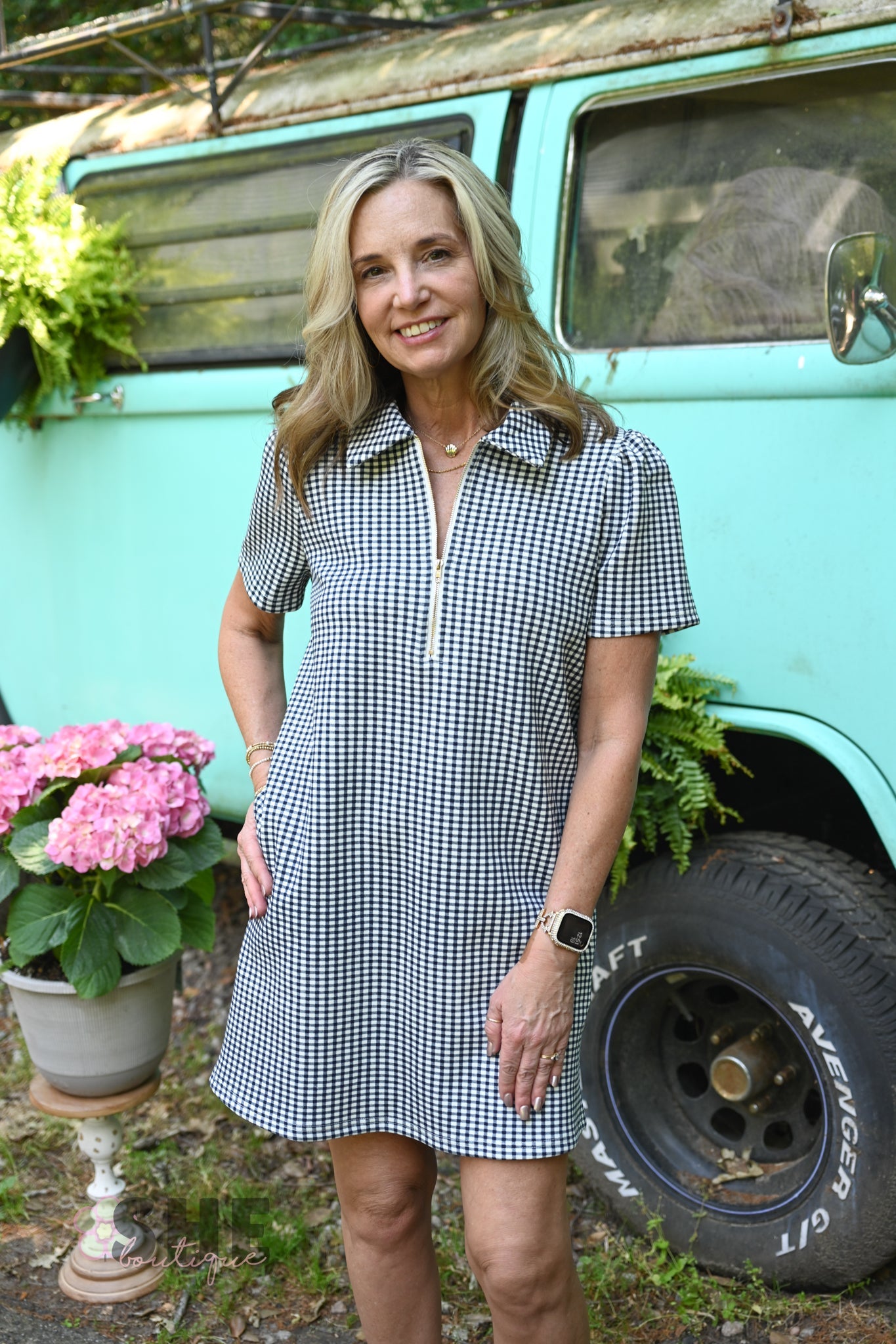 BBQ Navy Gingham Dress - She Chester