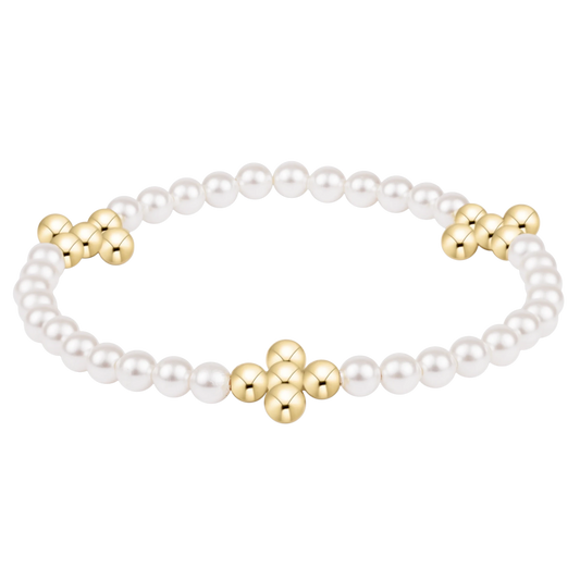 Beaded 4mm Gold Signature Cross 4mm Pearl Bracelet - She Chester