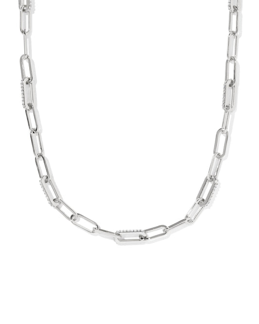 BELLA CHAIN NECKLACE SILVER WHITE CZ - She Chester