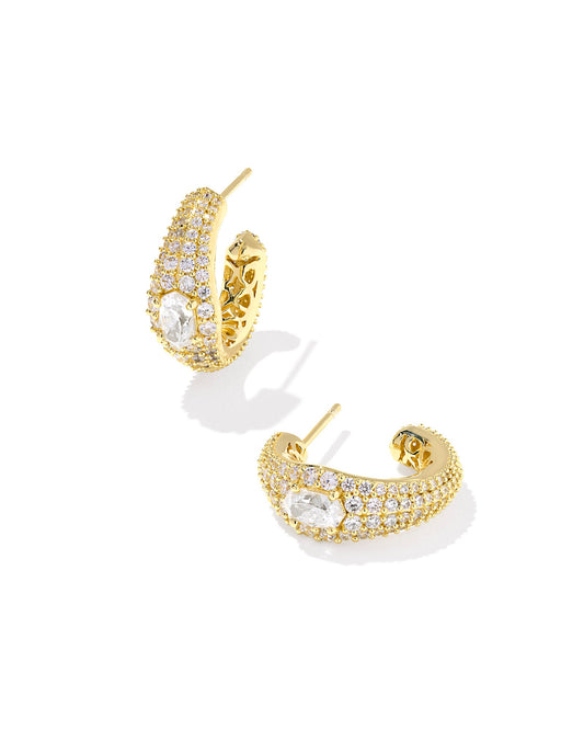 BELLA HOOP EARRINGS GOLD WHITE CZ - She Chester