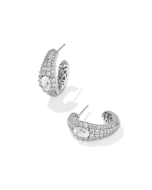 BELLA HOOP EARRINGS SILVER WHITE CZ - She Chester