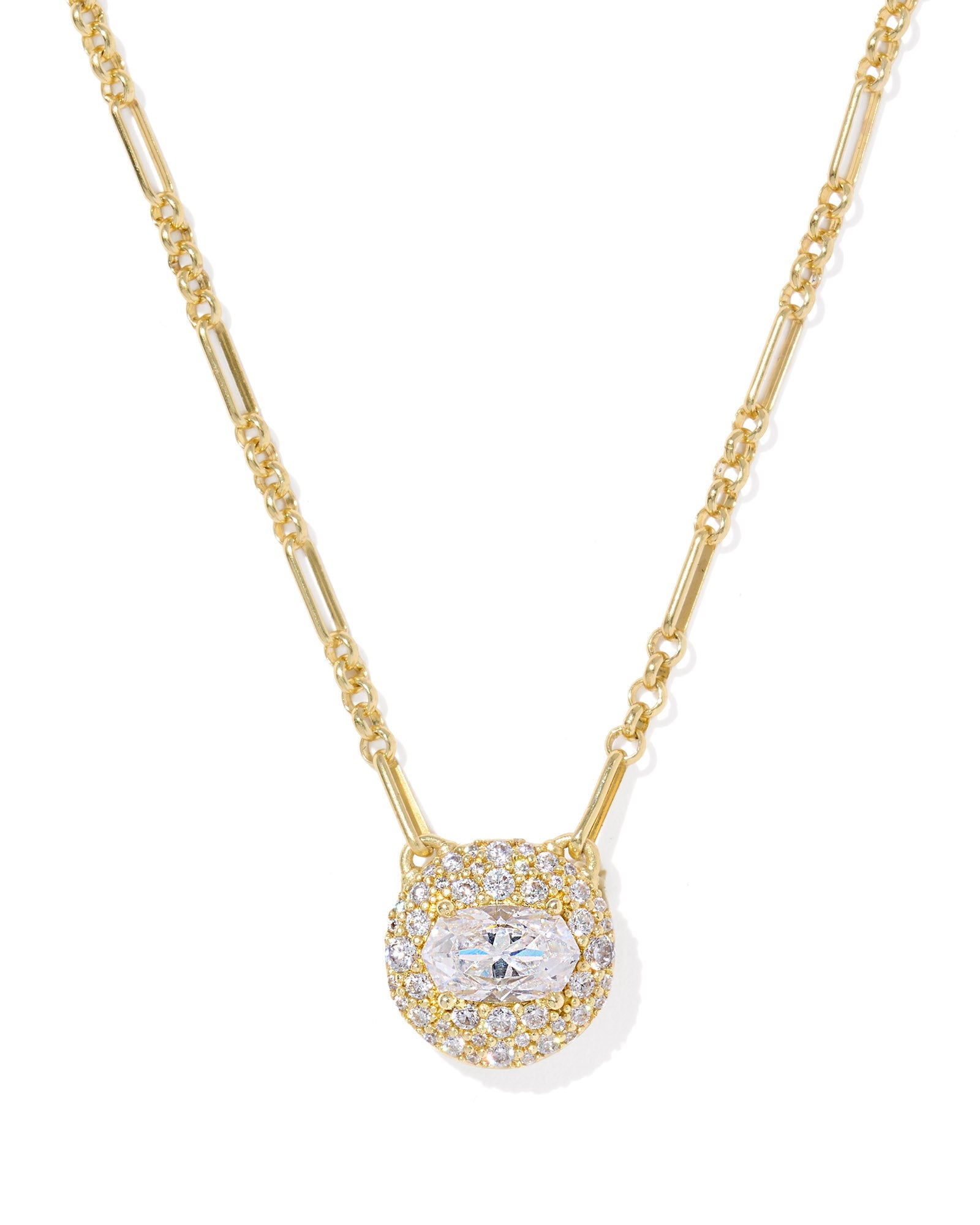 BELLA SHORT PENDANT NECKLACE GOLD WHITE CZ - She Chester