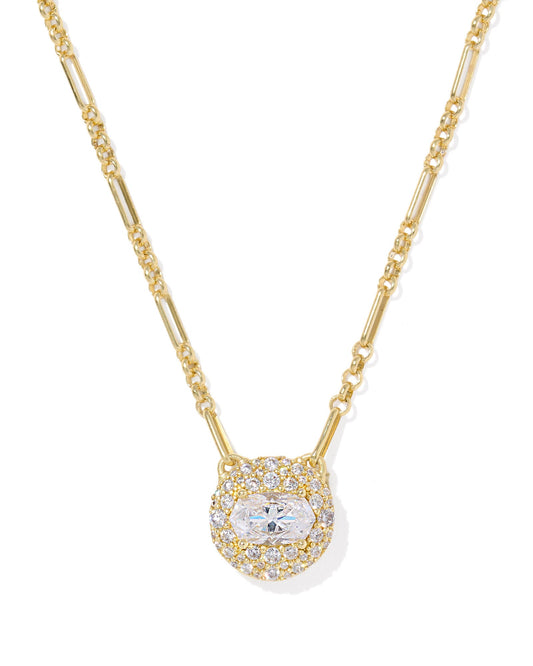 BELLA SHORT PENDANT NECKLACE GOLD WHITE CZ - She Chester
