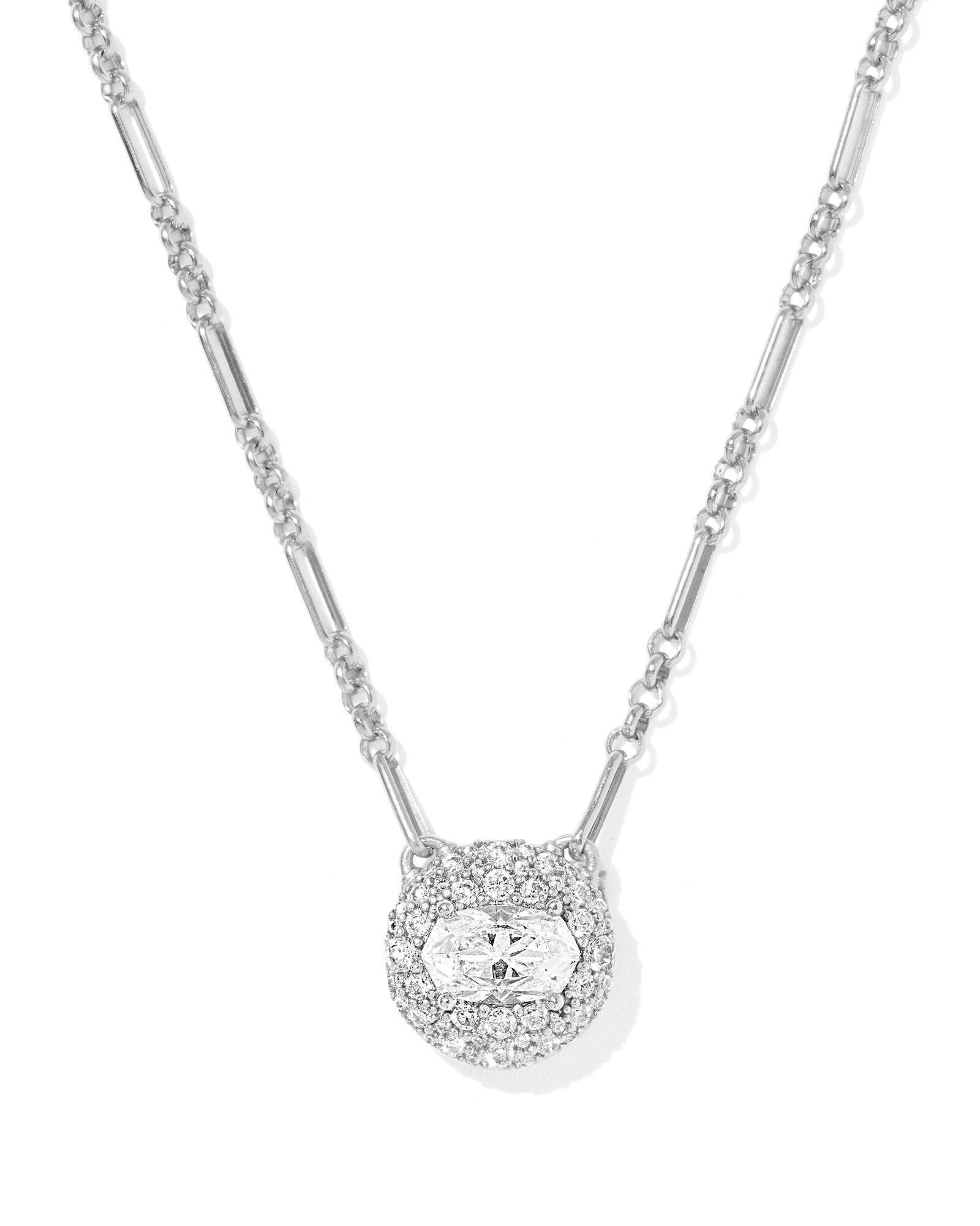 BELLA SHORT PENDANT NECKLACE SILVER WHITE CZ - She Chester