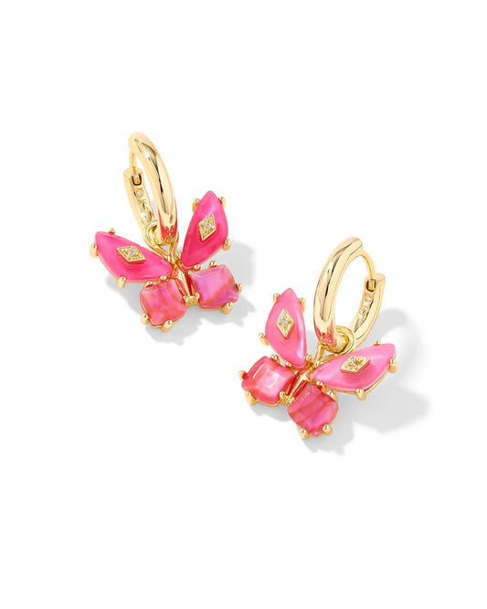 Bianca Butterfly Huggie Earrings Gold Pink Mix - She Chester