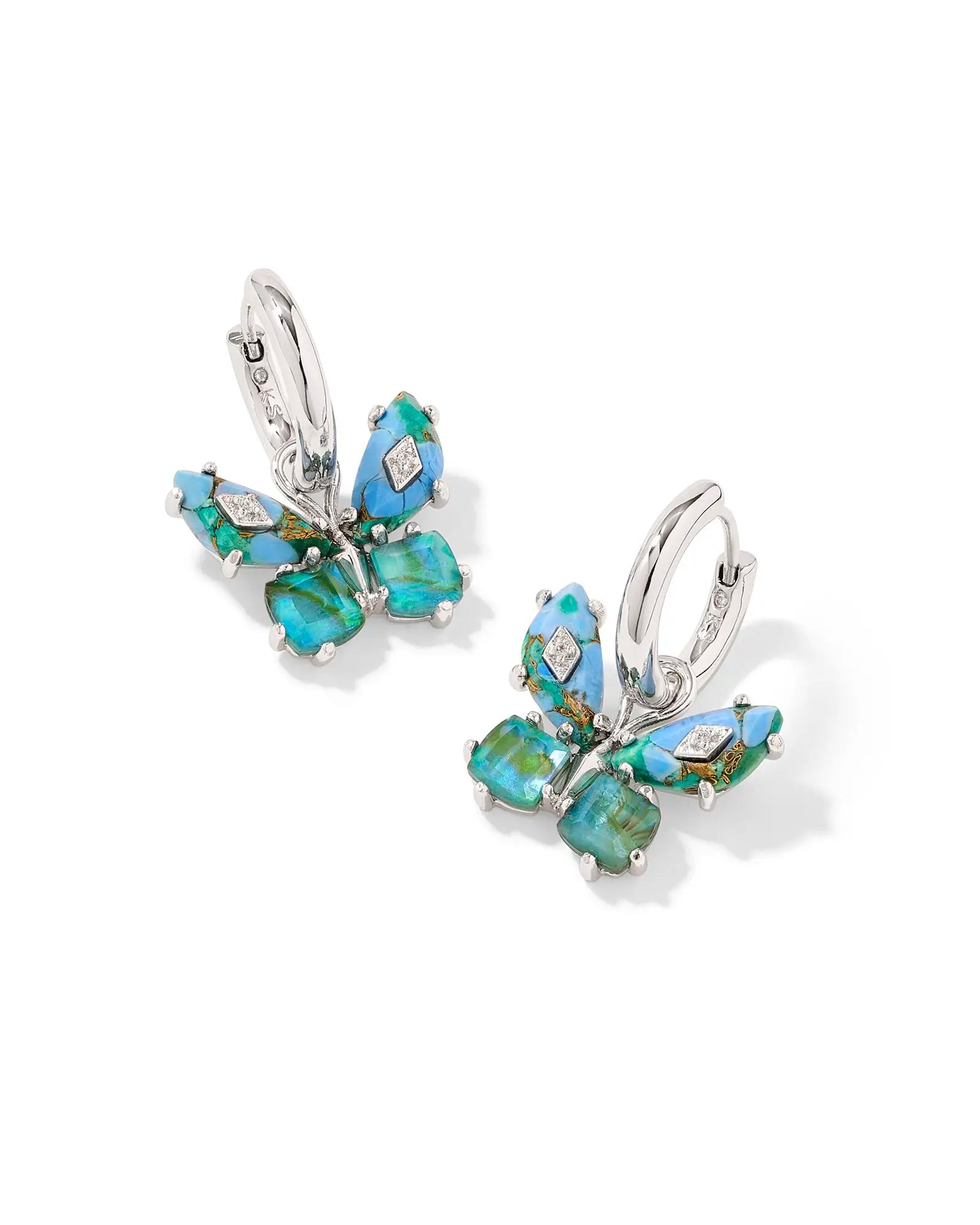 Bianca Butterfly Huggie Earrings Rhodium Bright Aqua Mix - She Chester