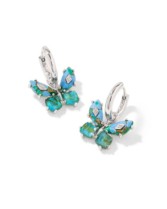 Bianca Butterfly Huggie Earrings Rhodium Bright Aqua Mix - She Chester