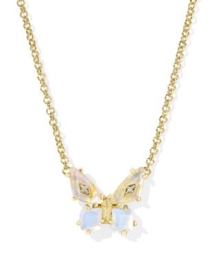 Bianca Butterfly Pendant Necklace Gold Iridescent White Mix - She Chester