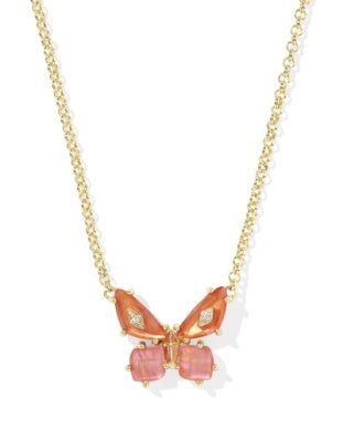 Bianca Butterfly Pendant Necklace Gold Orange Mix - She Chester