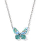 Bianca Butterfly Pendant Necklace Rhodium Bright Aqua Mix - She Chester