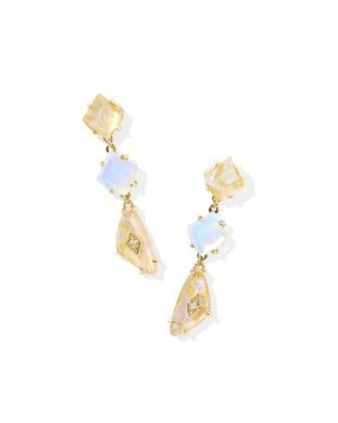 Bianca Linear Earring Gold Iridescent White Mix - She Chester