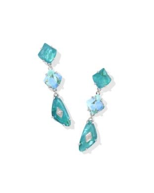 Bianca Linear Earring Rhodium Bright Aqua Mix - She Chester