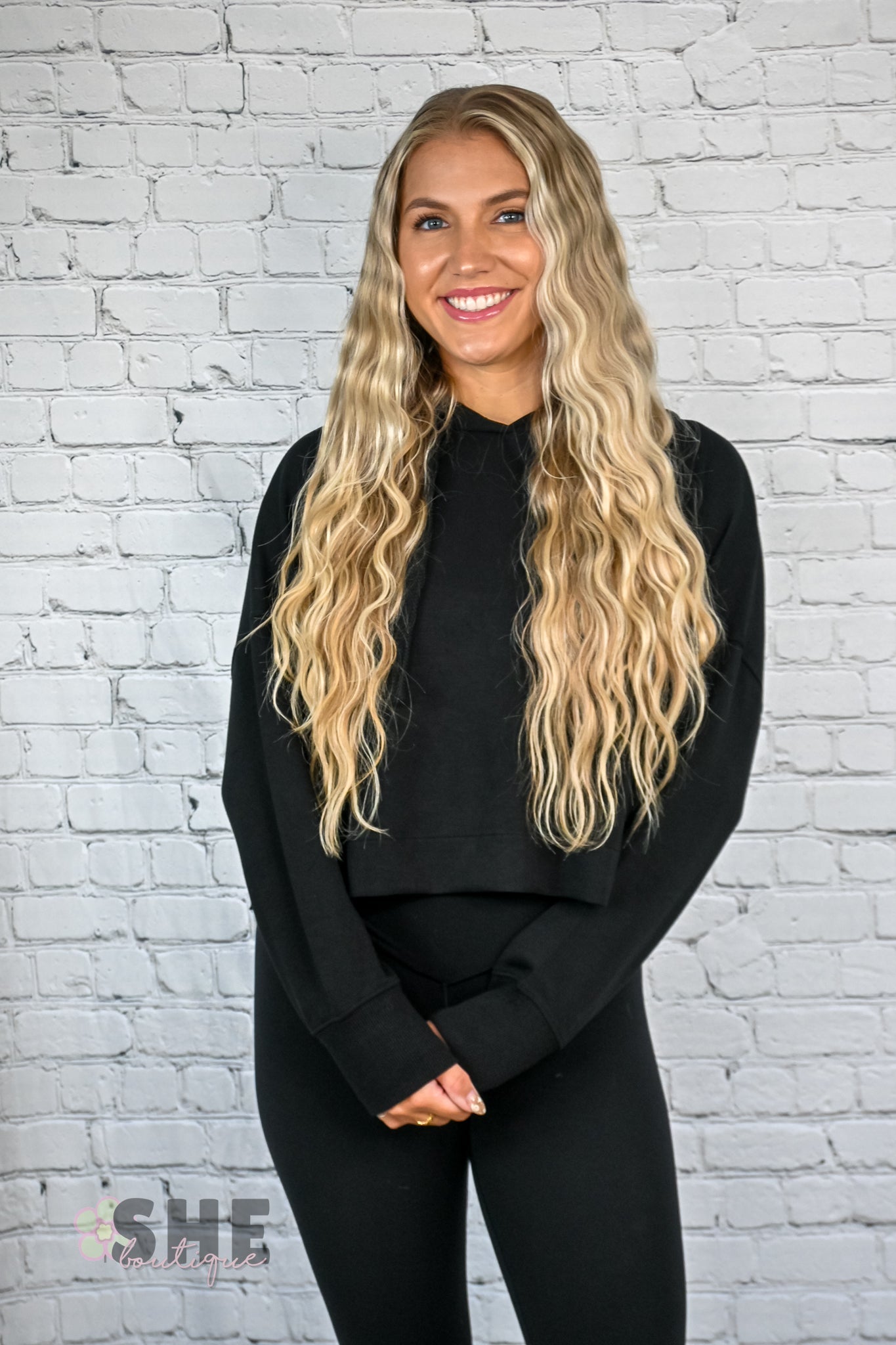 Black Cropped Hoodie - She Chester