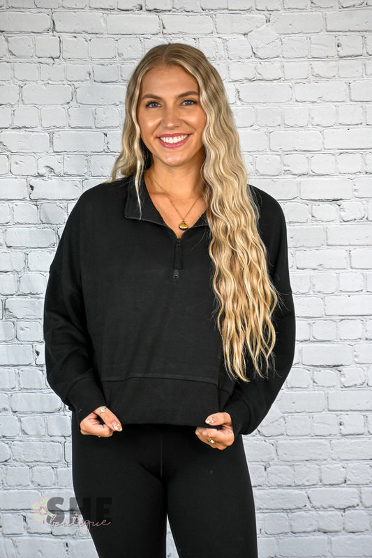 Black Cropped Quarter Zip Pullover - She Chester
