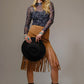 Black Mesh Boot Stitch Fitted Top - She Chester