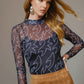 Black Mesh Boot Stitch Fitted Top - She Chester