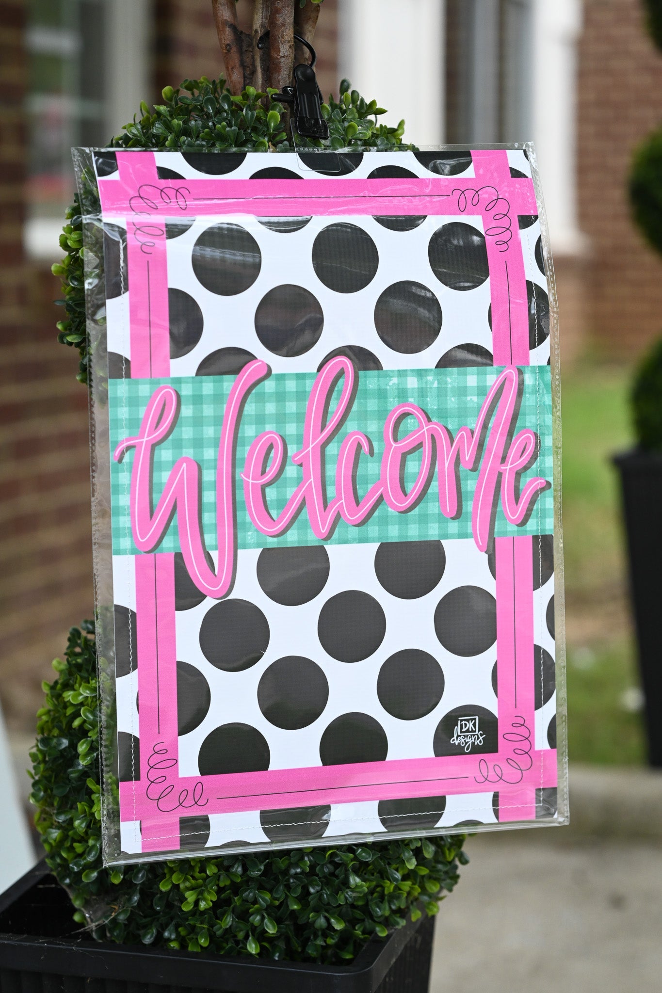 Black Polka Dot Gingham Welcome Garden Glam - She Chester