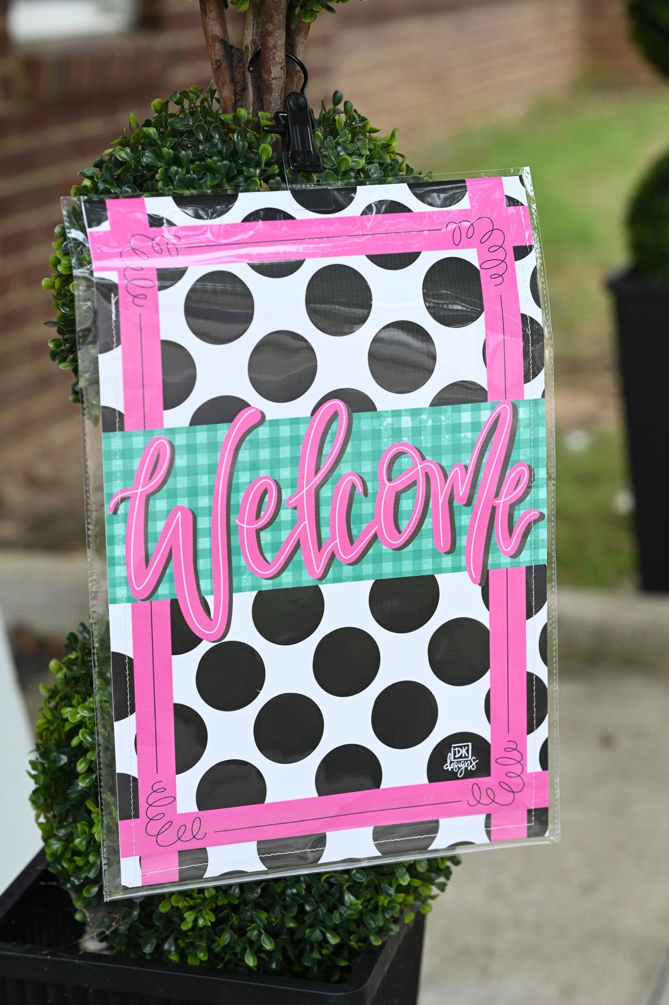 Black Polka Dot Gingham Welcome Garden Glam - She Chester
