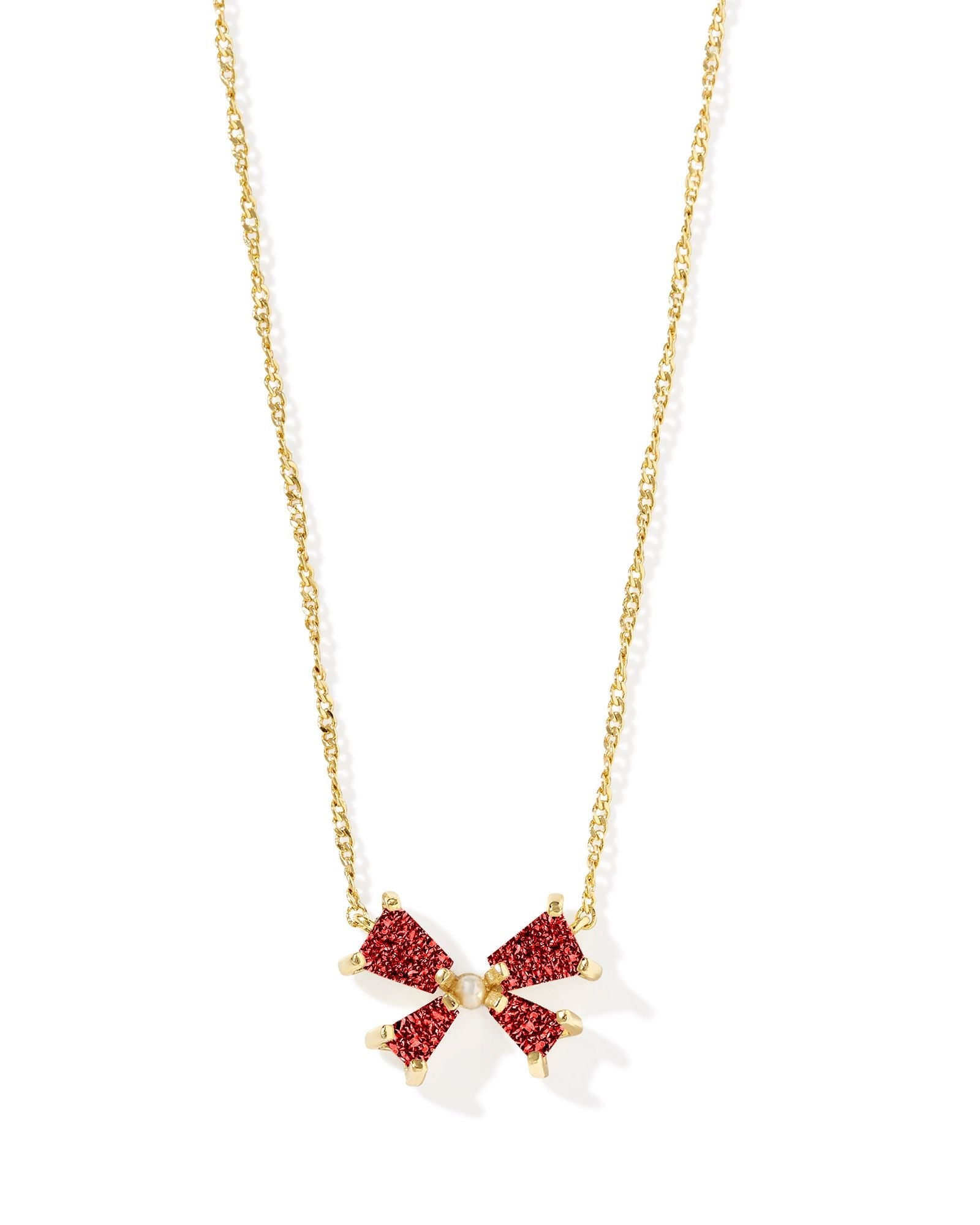 BLAIR BOW SMALL SHORT PENDANT NECKLACE GOLD BRIGHT RED DRUSY - She Chester