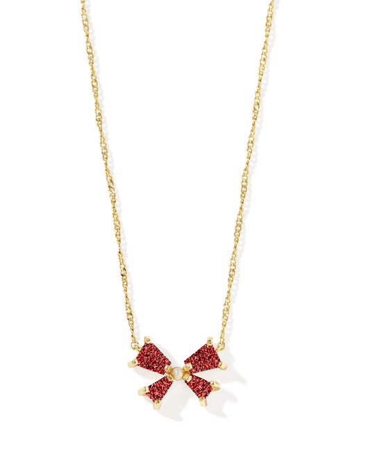 BLAIR BOW SMALL SHORT PENDANT NECKLACE GOLD BRIGHT RED DRUSY - She Chester