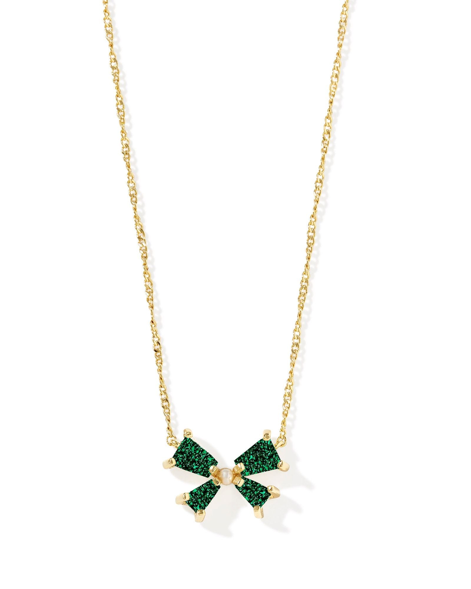 BLAIR BOW SMALL SHORT PENDANT NECKLACE GOLD EMERALD DRUSY - She Chester