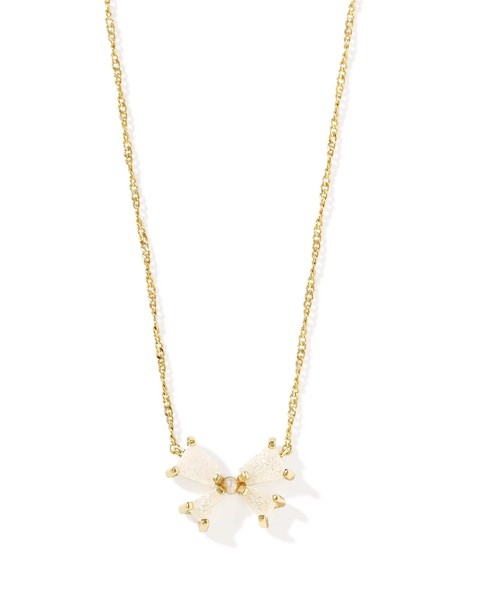 BLAIR BOW SMALL SHORT PENDANT NECKLACE GOLD IRIDESCENT DRUSY - She Chester