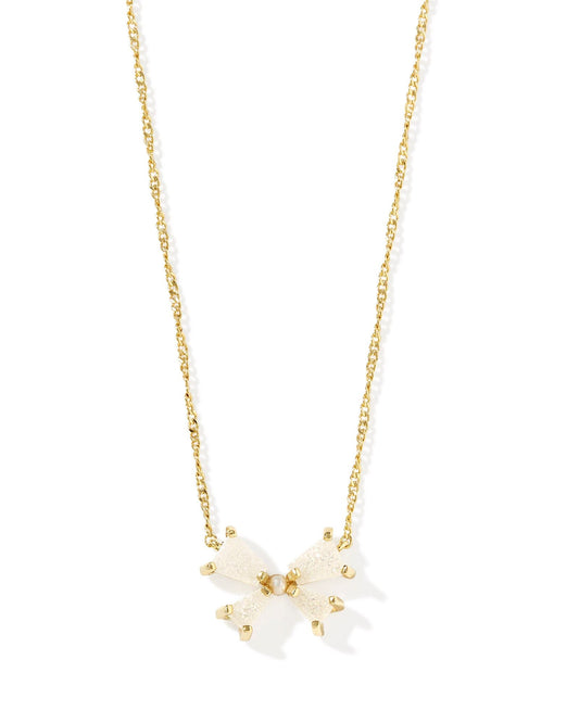 BLAIR BOW SMALL SHORT PENDANT NECKLACE GOLD IRIDESCENT DRUSY - She Chester