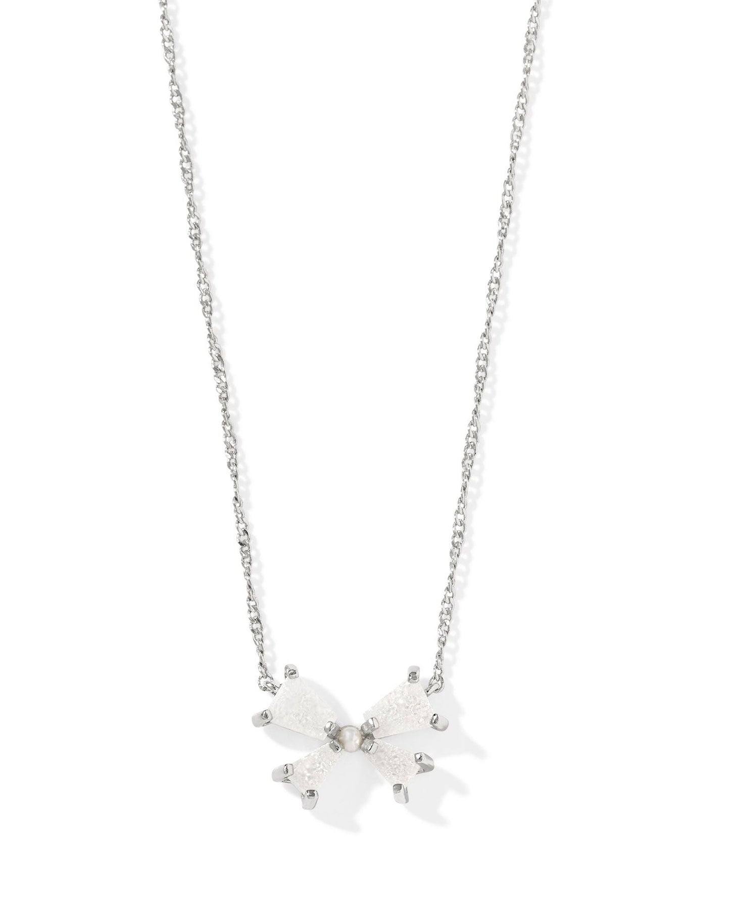 BLAIR BOW SMALL SHORT PENDANT NECKLACE SILVER IRIDESCENT DRUSY - She Chester
