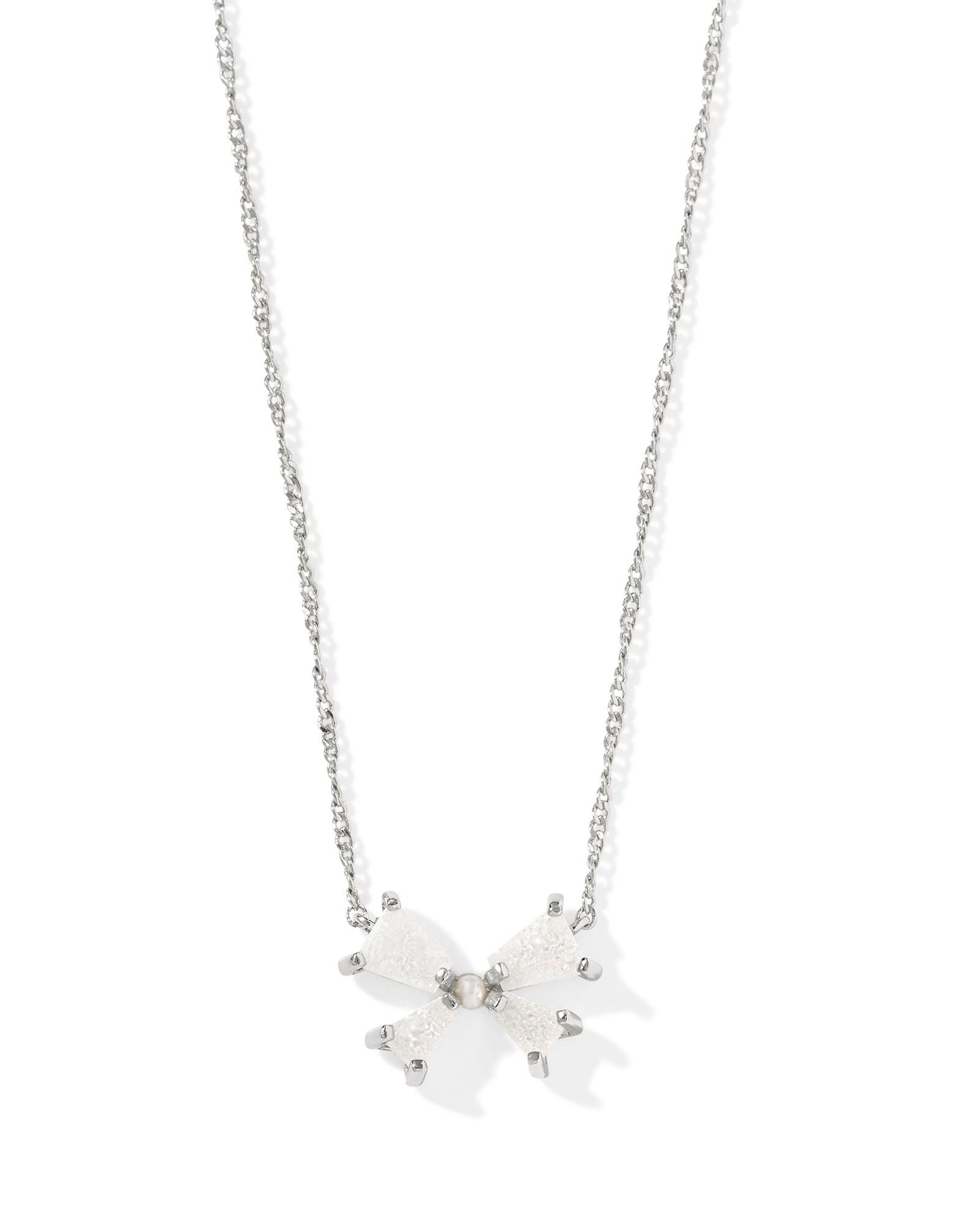 BLAIR BOW SMALL SHORT PENDANT NECKLACE SILVER IRIDESCENT DRUSY - She Chester