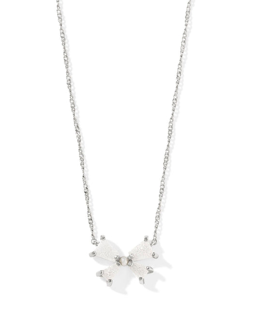BLAIR BOW SMALL SHORT PENDANT NECKLACE SILVER IRIDESCENT DRUSY - She Chester