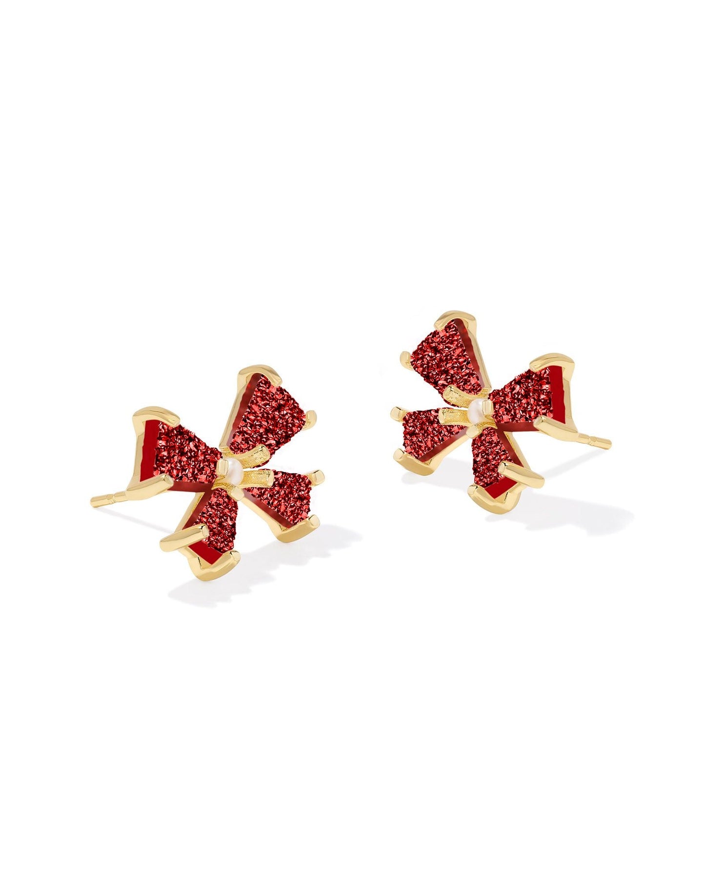 BLAIR BOW SMALL STUD EARRINGS GOLD BRIGHT RED DRUSY - She Chester