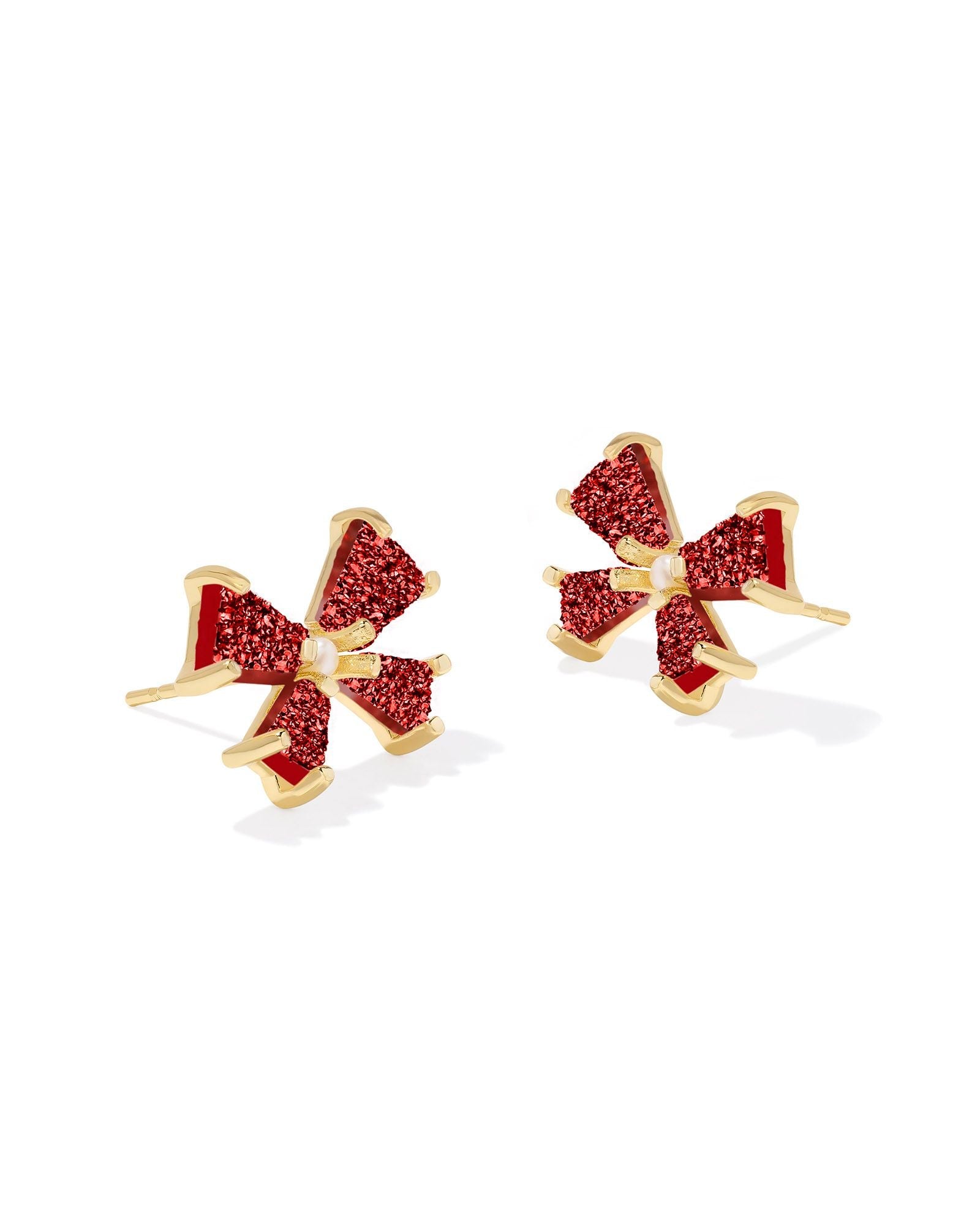 BLAIR BOW SMALL STUD EARRINGS GOLD BRIGHT RED DRUSY - She Chester