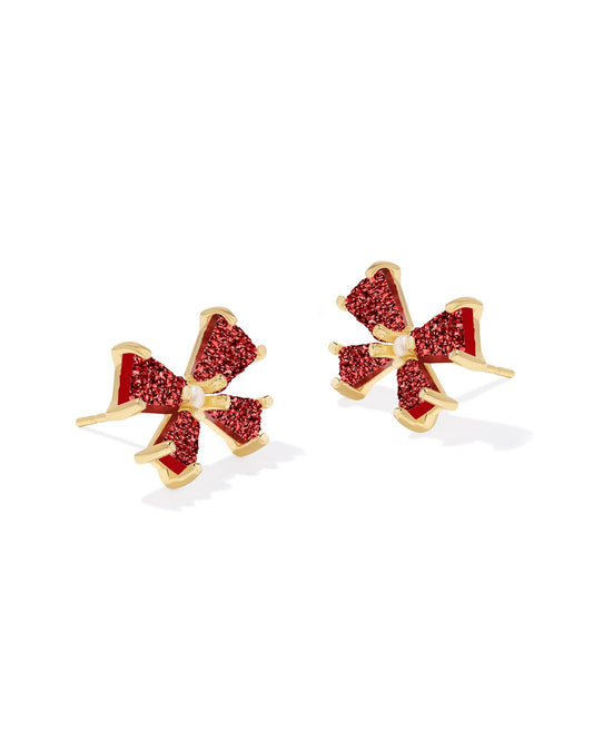 BLAIR BOW SMALL STUD EARRINGS GOLD BRIGHT RED DRUSY - She Chester