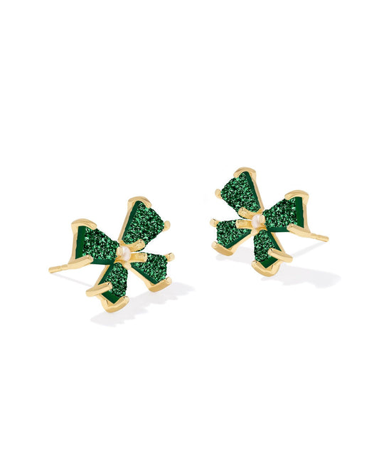 BLAIR BOW SMALL STUD EARRINGS GOLD EMERALD DRUSY - She Chester